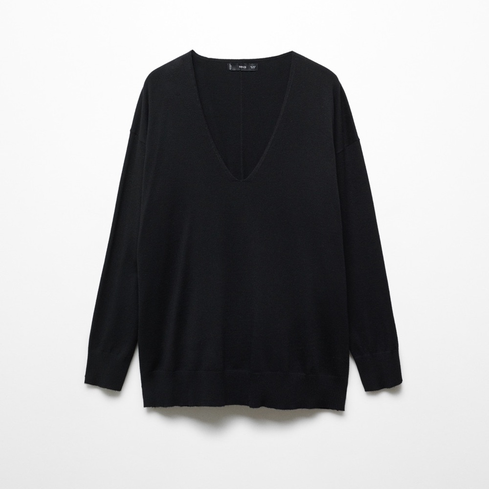 Mango Women’s Black Oversized V-Neck Sweater Long Sleeve Flowy Size M - Picture 4 of 5